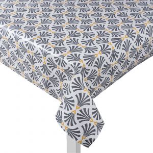 The home deco factory Nappe ronde en toile cirée design Bore - Diam. 135 cm - Gris