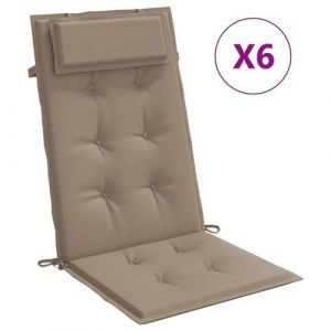 VidaXL Coussins de chaise à dossier haut lot de 6 taupe tissu oxford