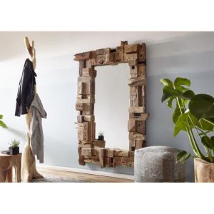 Massivmoebel24 - Miroir vertical 100x160cm - Bois de teck recyclé laqué (Bois naturel) - unika 151 - natur