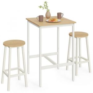 Ensemble Table Haute avec 2 Tabourets de Bar, Table de Bar Carrée, Table de Cuisine, Chaises de Bar, Chaise de Cuisine, Cadre en Métal, Montage