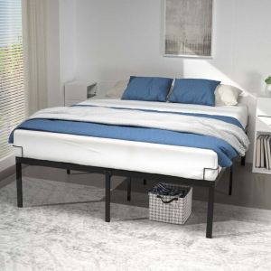 Vounot Cadre de Lit 160 x 200 cm en Métal Robuste avec Sommier à Lattes et Fixation Hauteur 36 cm avec Espace de Rangement pour Adultes et Adolescents Noir