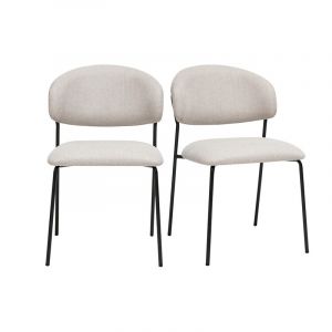 Miliboo Chaises en tissu effet velours textur&eacute; beige et m&eacute;tal noir (lot de 2) benta