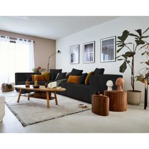 Canapé modulable d'angle gauche - LISA DESIGN - Colombine - 5 places - en velours côtelé noir