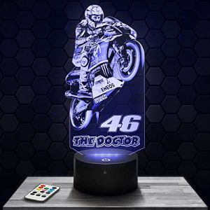 Lampe 3D - Valentino Rossi VR46 The Doctor - Accessoire Figurine Cadeau Valentino Rossi -Veilleuse Led Tactile avec socle au