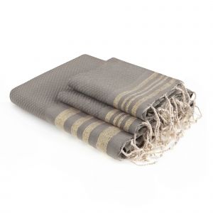 - Set de salle de bain Lurex Hamptons taupe clair/doré - 3 pièces