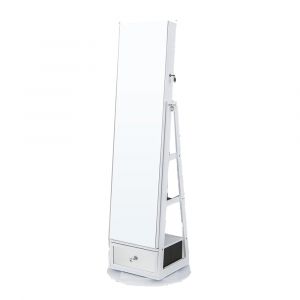 Armoire à Bijoux sur Pied Lumière LED Support pour Sèche Cheveux Miroir Pleine Longueur Blanc