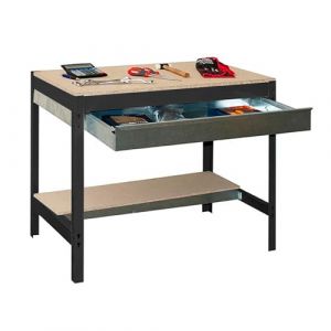 Simon Rack SimonRack Etabli d’Atelier, Capacité de Charge 400 kg, 842x910x610 mm, Étagère Tiroir de Rangement, Table de Travail Bricolage, Anthracite/Bois - BT0