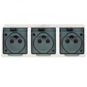 Prise triple en saillie avec clapet HERMES Z/U IP44 blanc Elektroplast