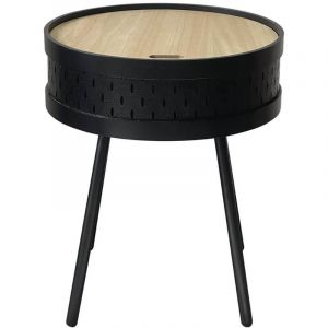 Image de TYA - Table d'Appoint Noire avec Coffre Plateau Effet Bois - Altobuy