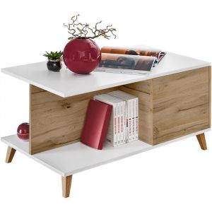 Table Basse Fire Extremefurniture - Blanc Mat & Bois Naturel - L90cm X H45cm X P50cm