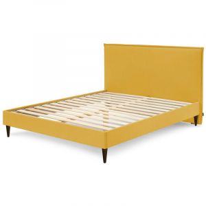 Bobochic Structure de lit SARY avec lattes massives pieds bois wengé 180 x 200 cm Jaune moutarde