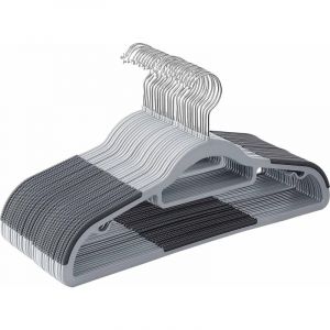 Acaza - 20 Cintres en plastique avec design antidérapant, cintres à faible encombrement, porte-manteaux avec rail pour pantalons ou jupes, Gris