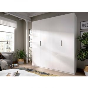 Armoire Dmaehl, Portemanteau pour chambre, Armoire avec 4 portes battantes, 180x52h204 cm, Blanc