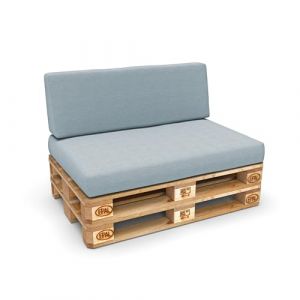 POKAR Coussins pour palettes - Set de 2 pi&egrave;ces - Bleu - Assise 120x80cm + Dossier 120x40cm - Int&eacute;rieur/Ext&eacute;rieur
