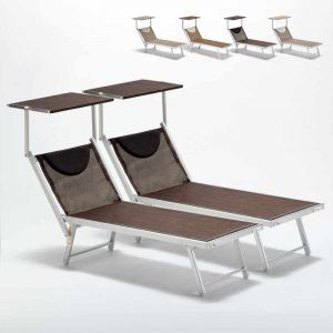 Beach and Garden Design Bain de soleil piscine aluminium transats lits de plage SANTORINI Limited Edition 2 pcs | Chocolate - Marron Santorini