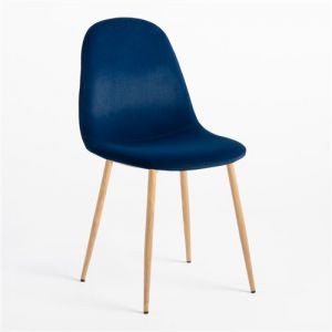 Image de Lot de 4 Chaises en Velours Glamm Skl Velours Acier Bois naturel Bleu Bois naturel Bleu