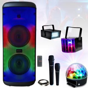 Image de Enceinte Autonome sur Batterie MS-ELECTRO-SOUND600 Karaoke USB Bluetooth 600W - 2 Micros - 3 Jeux de Lumière - Soirée Barbecue