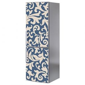 Plage Sticker réfrigérateur et lave vaisselle, Design baroque motif blanc sur fond bleu, 180 cm X 59,5 cm