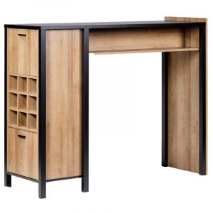 Table haute bar 9 casiers à bouteilles décor noir et effet chêne - mode