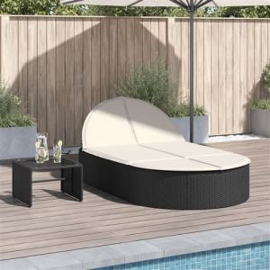VidaXL Chaise longue double avec coussins noir résine tressée