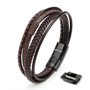 SERASAR Bracelet Cuir Homme, Cuir, en pour Homme Reglable, Accessoires Cadeau Bijoux Anniversaire Marron 17cm