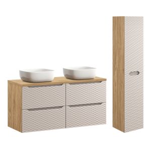 Ensemble meuble double vasque 4 tiroirs colonne stratifiés beige