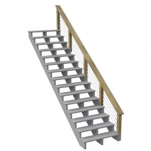 Image de DECKLINEA Kit Garde-corps Bois 15 marches JERSEY - Longueur = 4,6m - Escalier Extérieur - Rampes Recoupables - Traité Autoclave - Garantie 10 ans
