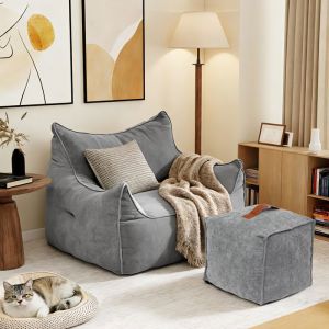 Puluomis Canap&eacute; simple, 1 Place, 100x95x65CM,doux, Avec repose-pieds, Pour chambres, bureaux, salons-Gris