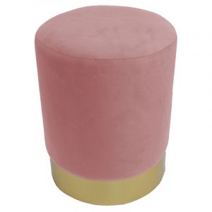 Image de Homemaison Tabouret en velours et métal doré Rose 32 x 38 cm