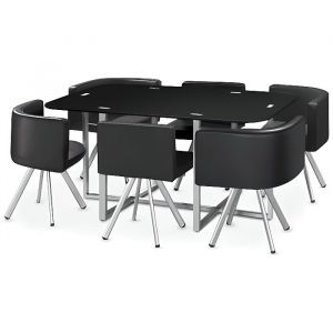 Image de Giovanni Ensemble Table de repas avec 6 chaises Design MADRID Noir