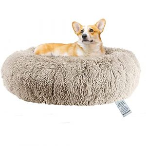 Lit pour Chien de Taille Moyenne en Forme de Donut, apaisant, Anti-anxi&eacute;t&eacute;, Lavable, Doux et Chaud, en Polaire Moelleuse et apaisante, pour soulager Le Sommeil am&eacute;lior&eacute;, Fond antid&eacute;rapant, 60 cm,
