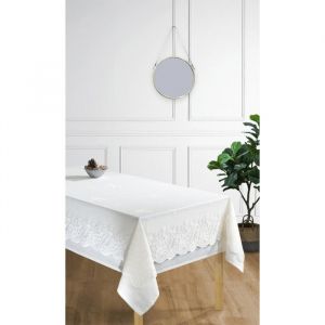 Univers décor Nappe antitache + Surnappe en dentelle Style Vintage toutes dimensions - Nappe + Surnappe Crème - Nappe Carrée 150 x 150 cm +