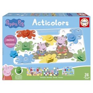 Educa Acticolors Peppa Pig | Jeu pour Enfants consistant &agrave; empiler des jetons color&eacute;s avec des Formes g&eacute;om&eacute;triques. Embo&icirc;table pour colorer la Figure. Recommand&eacute; pour Les 2 Ans et Plus (20382)