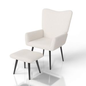 Juskys Comfort Chair Odense with Footstool Beige Boucl&eacute; 95x68x73 cm