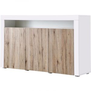 Habitat et Jardin Buffet LED -Bogota- 155 x 40 x 92 cm - Chêne - Blanc laqué