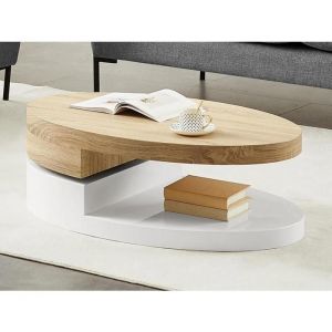 Table basse avec plateau pivotant - MDF - Naturel et blanc - VITALY