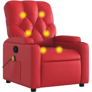 VidaXL Fauteuil de Massage Inclinable, Chaise de Relaxation avec Porte-gobelets, Siège avec Dossier et Accoudoirs Salon, Moderne, Rouge Similicuir