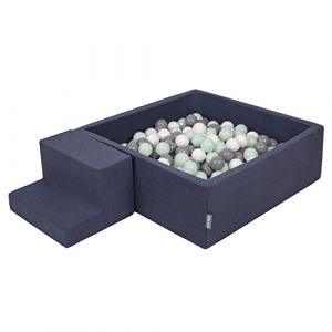 Aire De Jeux En Mousse Avec Carré Piscine à Balles (100 Balles) Pour Enfants, Bleu Foncé:Blanc/Gris/Menthe - bleu foncé:blanc/gris/menthe - Kiddymoon