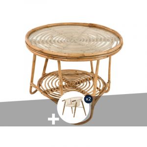 Jardiline Ensemble Salon De Jardin Boh&egrave;me, 2 Fauteuils En Macram&eacute; + Table Basse