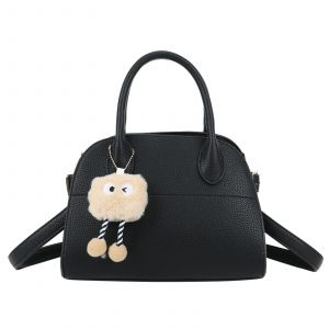 Image de Sac à Main Dôme pour Femme Effet Grainé avec Breloque Peluche Suspendue Gallantry Noir