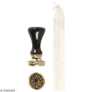 Creotime Kit de cire à cacheter - Blanc nacré - Motifs couronne de feuilles - 2 pcs