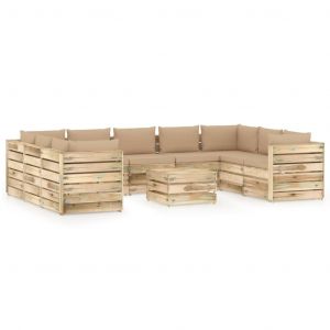 Image de VidaXL Salon de jardin 10 pcs avec coussins Bois imprégné de vert