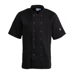 Whites chefs clothing A439-3XL Vegas Veste de chef unisexe à manches courtes en polycoton Taille 3XL Poitrine 142-147 cm Noir