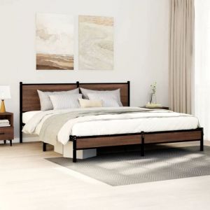 VidaXL Cadre de lit en métal avec tête de lit chêne marron 160x200 cm, lit double, meuble de chambre à coucher, lit d'invité, lit