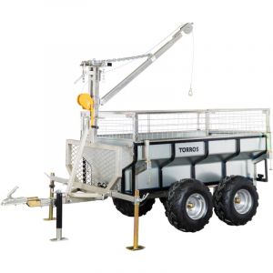 Torros - Remorque double essieux 4 roues 1400kg benne galvanis&eacute;e basculante + grue 2000x1070x580 mm AHR1400GK