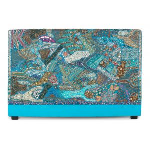 Image de MENZZO Tête de lit Nilambari 180cm Tissu Bleu orné de perles et de sequins