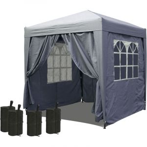 Gazebo Pop-Up 2,5 x 2,5 m Gris Fumé avec repose-pieds et 4 parois latérales Easy fastening avec 2 fermetures à glissière