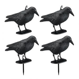 Relaxdays Corbeau Anti-Pigeon, Lot de 4, à Poser et Suspendre, effaroucheur Oiseaux, pour Jardin et Balcon, Noir