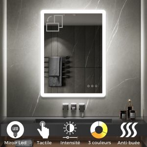 BOLEO Miroir LED lumineux 60x80 cm anti-buée, intensité 2100 lumens & couleur réglables salle de bain - SANIVERRE