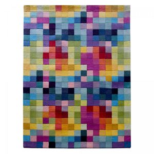 Impalo - Tapis salon et chambre en laine 160x230 multicolore fait main motif damier axel